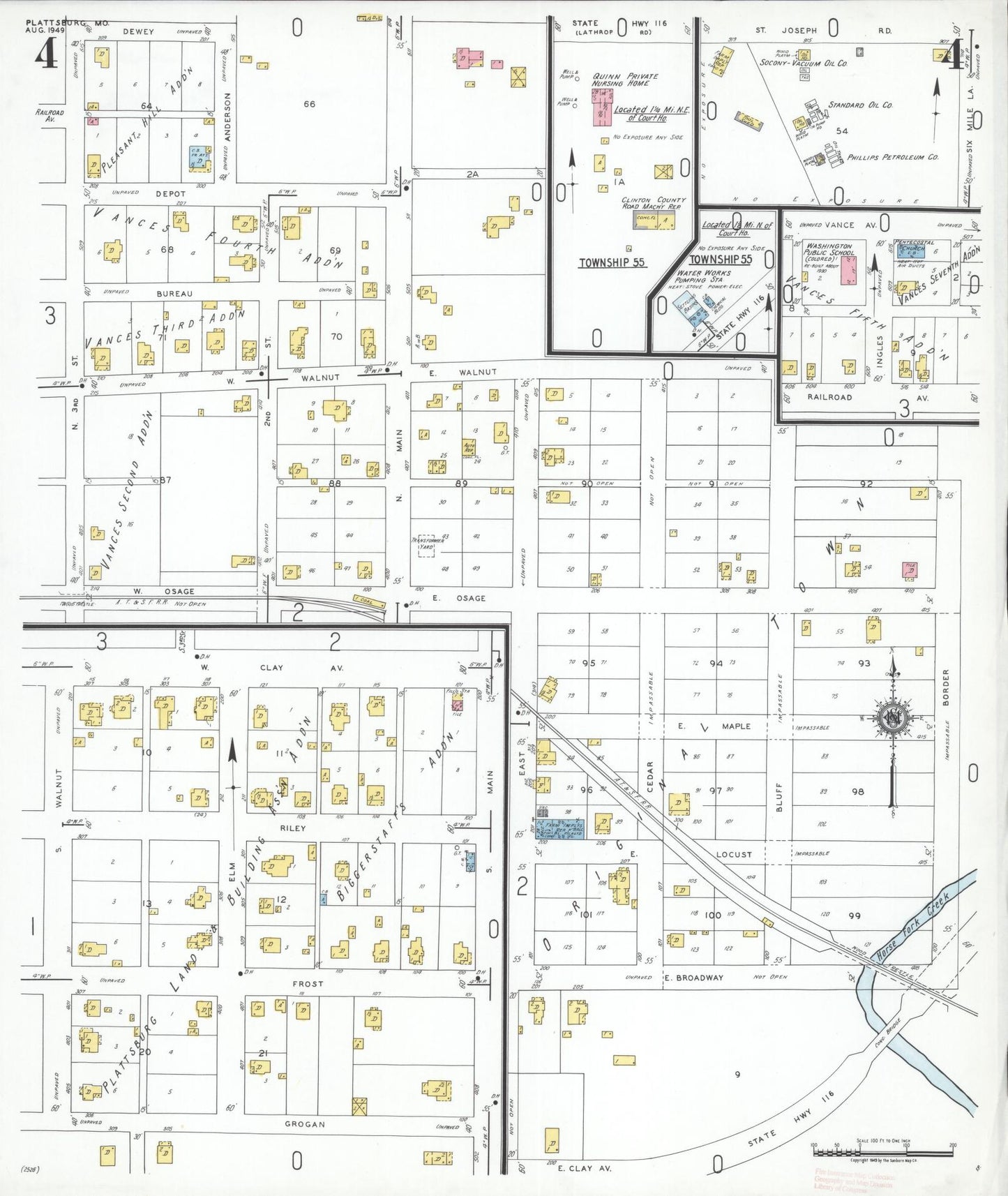 Sanborn Fire Insurance Map from Plattsburg, Clinton County, Missouri (1949), Sheet #0004 - Complete Map Set gallery image, historic Sanborn map, vintage wall art, Missouri Missouri