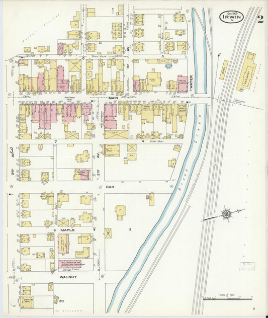 Sanborn Fire Insurance Map from Irwin, Westmoreland County, Pennsylvania (1909), Sheet #0002 - Historic Sanborn Fire Insurance Map Print, vintage old map wall art, antique decor, genealogy gift, Pennsylvania Pennsylvania map