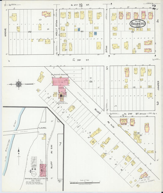 Sanborn Fire Insurance Map from Brainerd, Crow Wing County, Minnesota (1917), Sheet #0002 - Historic Sanborn Fire Insurance Map Print, vintage old map wall art, antique decor, genealogy gift, Minnesota Minnesota map