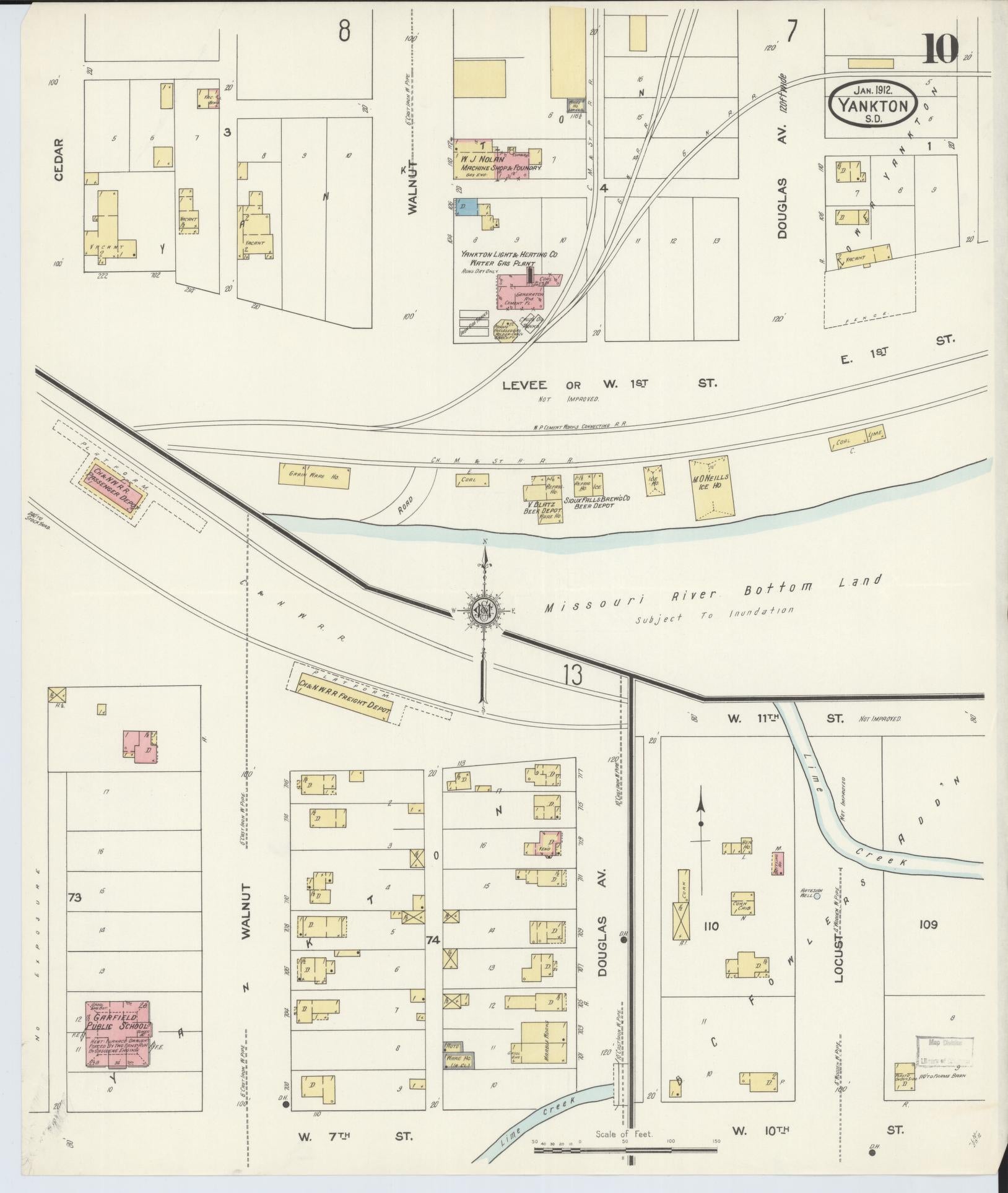 Sanborn Fire Insurance Map from Yankton, Yankton County, South Dakota (1912), Sheet #0010 - Complete Map Set gallery image, historic Sanborn map, vintage wall art, South Dakota South Dakota