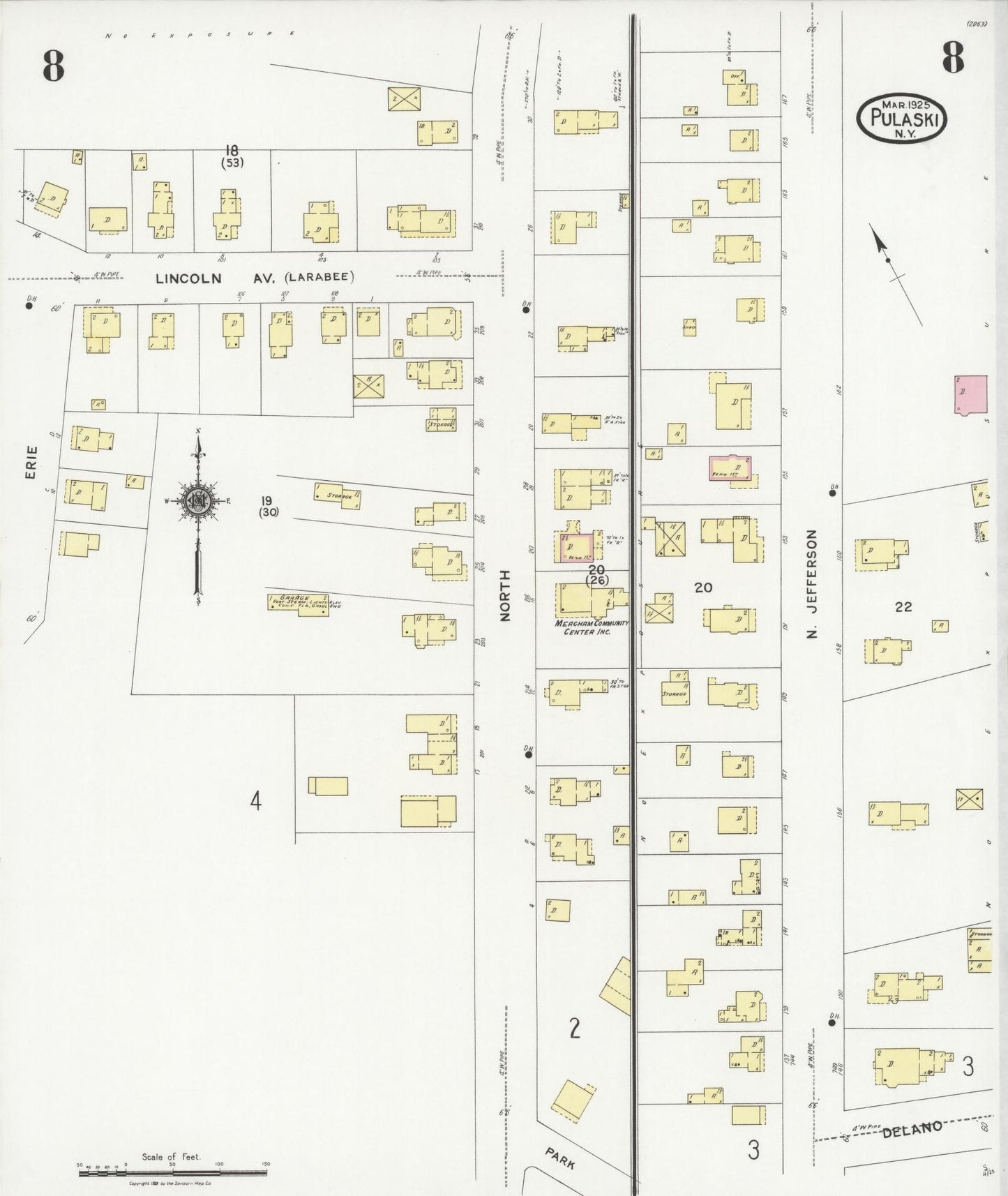 Sanborn Fire Insurance Map from Pulaski, Oswego County, New York (1925), Sheet #0008 - Complete Map Set gallery image, historic Sanborn map, vintage wall art, New York New York