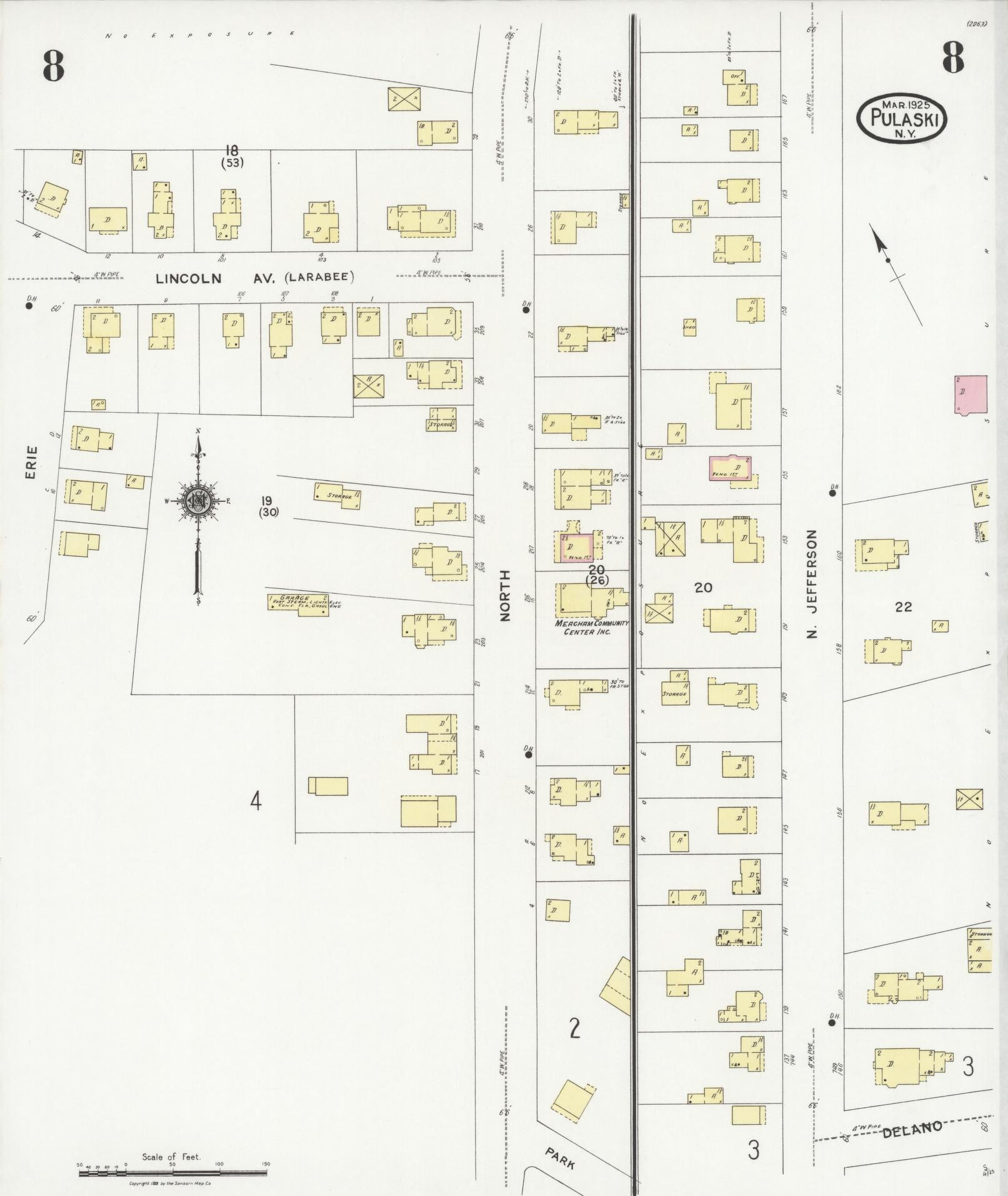 Sanborn Fire Insurance Map from Pulaski, Oswego County, New York (1925), Sheet #0008 - Complete Map Set gallery image, historic Sanborn map, vintage wall art, New York New York
