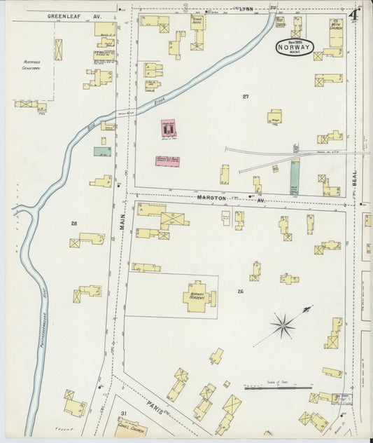 Sanborn Fire Insurance Map from Norway, Oxford County, Maine (1895), Sheet #0004 - Historic Sanborn Fire Insurance Map Print, vintage old map wall art, antique decor, genealogy gift, Maine Maine map