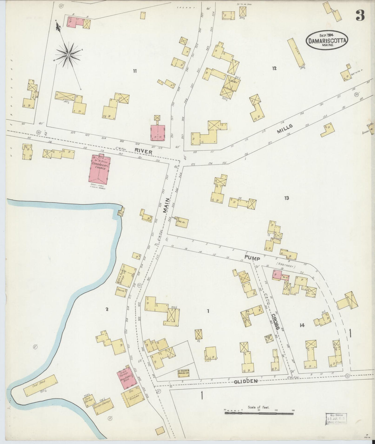 Sanborn Fire Insurance Map from Damariscotta, Lincoln County, Maine (1904), Sheet #0003 - Historic Sanborn Fire Insurance Map Print, vintage old map wall art, antique decor, genealogy gift, Maine Maine map