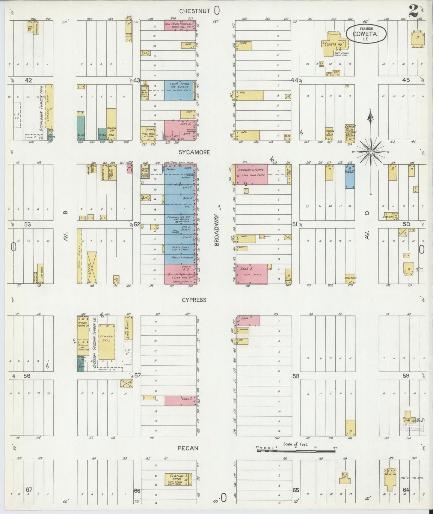 Sanborn Fire Insurance Map from Coweta, Wagoner County, Oklahoma (1905), Sheet #0002 - Complete Map Set gallery image, historic Sanborn map, vintage wall art, Oklahoma Oklahoma
