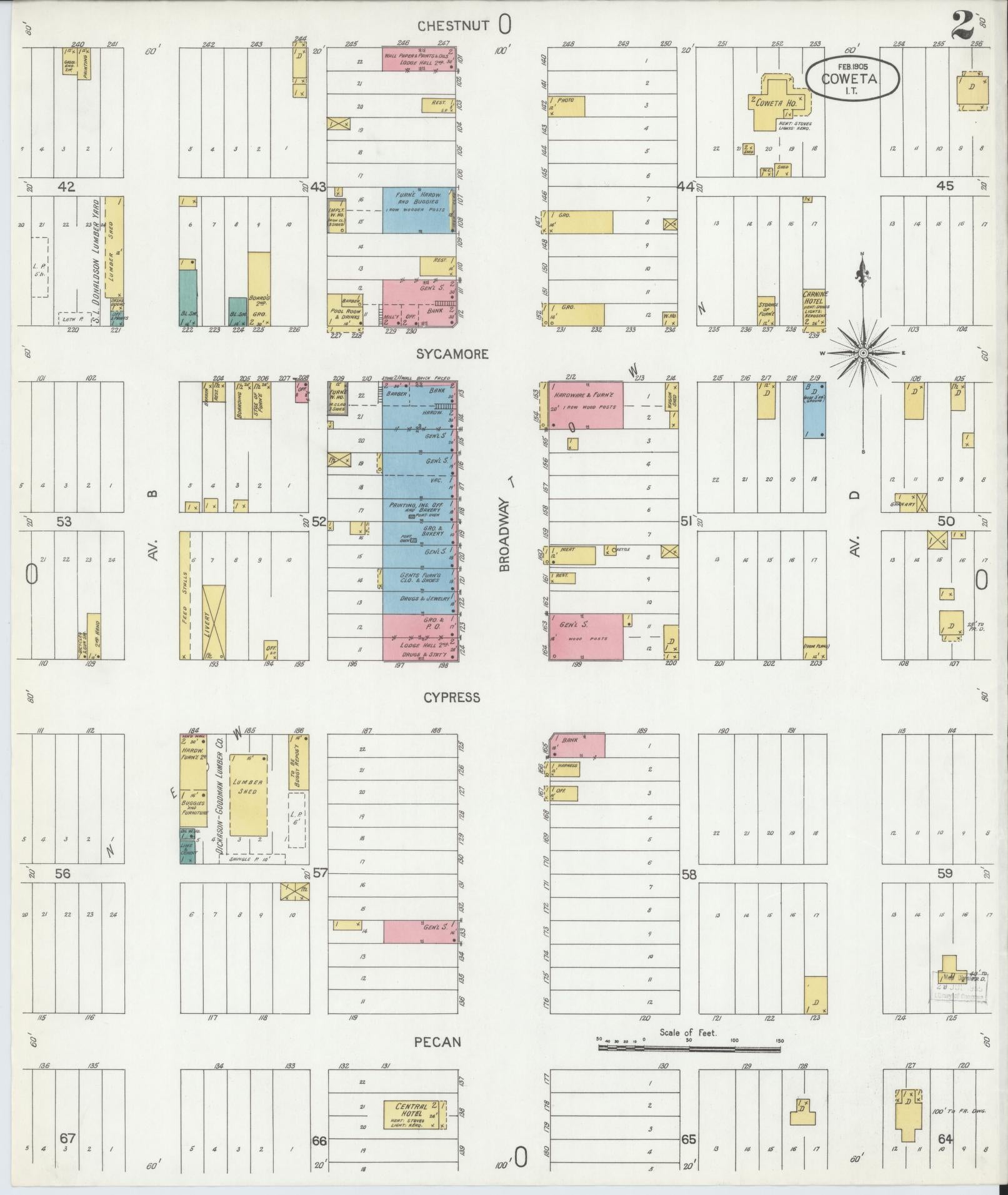 Sanborn Fire Insurance Map from Coweta, Wagoner County, Oklahoma (1905), Sheet #0002 - Complete Map Set gallery image, historic Sanborn map, vintage wall art, Oklahoma Oklahoma