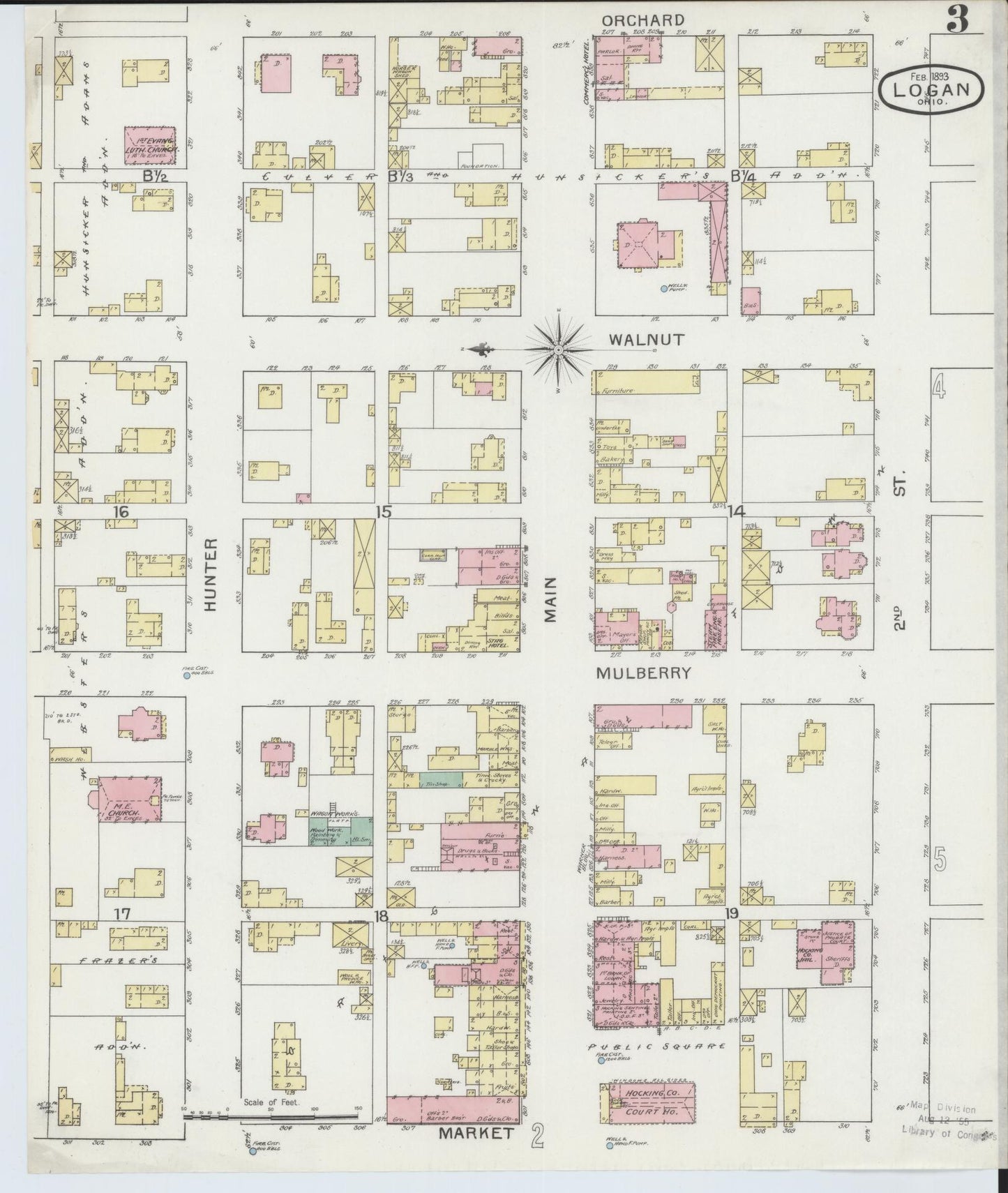 Sanborn Fire Insurance Map from Logan, Hocking County, Ohio (1893), Sheet #0003 - Historic Sanborn Fire Insurance Map Print, vintage old map wall art, antique decor, genealogy gift, Ohio Ohio map