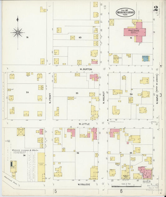 Sanborn Fire Insurance Map from Murfreesboro, Rutherford County, Tennessee (1907), Sheet #0002 - Historic Sanborn Fire Insurance Map Print, vintage old map wall art, antique decor, genealogy gift, Tennessee Tennessee map