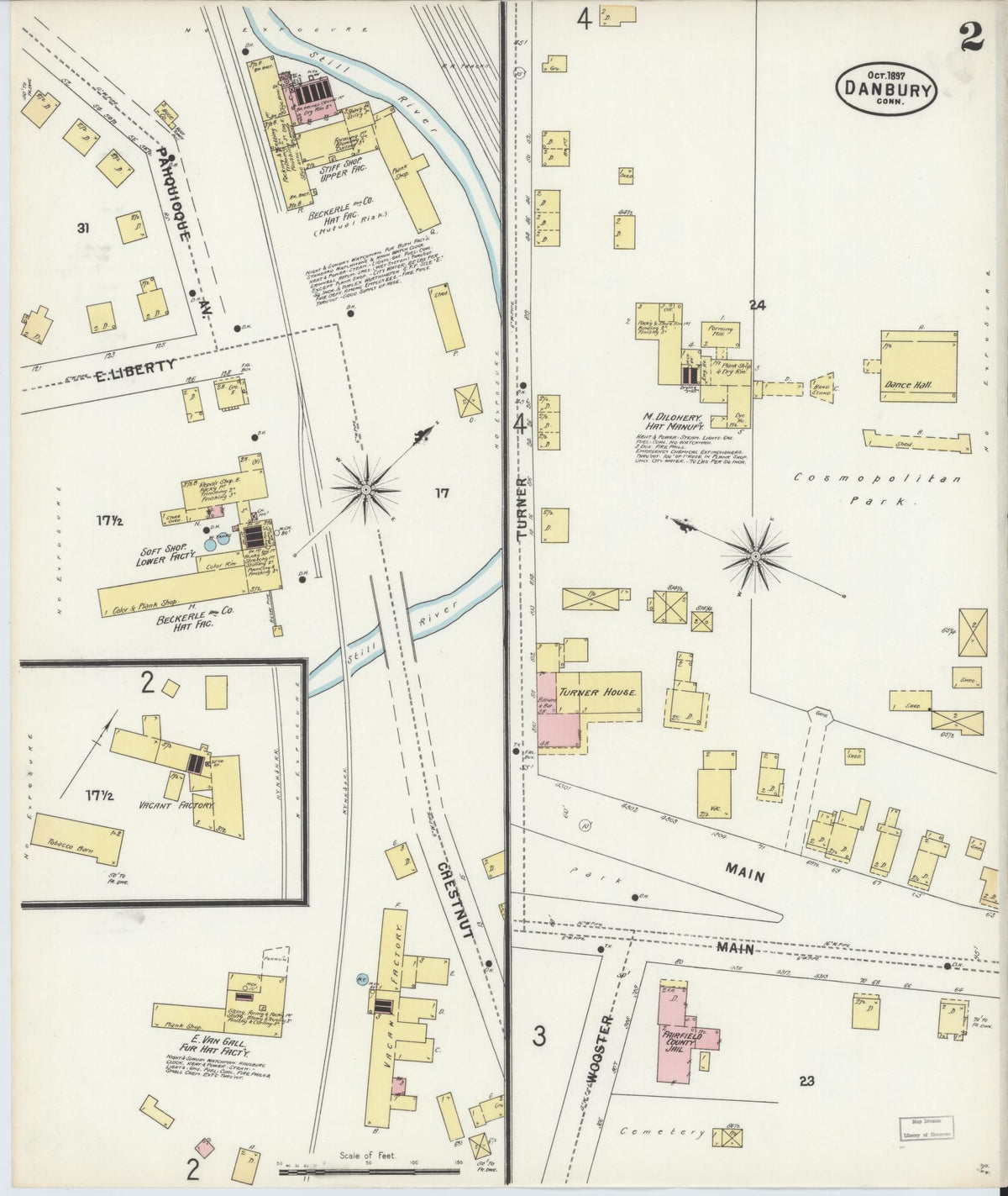 Sanborn Fire Insurance Map from Danbury, Fairfield County, Connecticut (1897), Sheet #0002 - Historic Sanborn Fire Insurance Map Print, vintage old map wall art, antique decor, genealogy gift, Connecticut Connecticut map