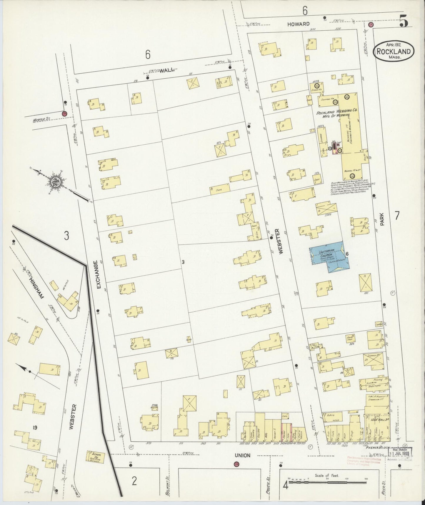 Sanborn Fire Insurance Map from Rockland, Plymouth County, Massachusetts (1912), Sheet #0005 - Complete Map Set gallery image, historic Sanborn map, vintage wall art, Massachusetts Massachusetts