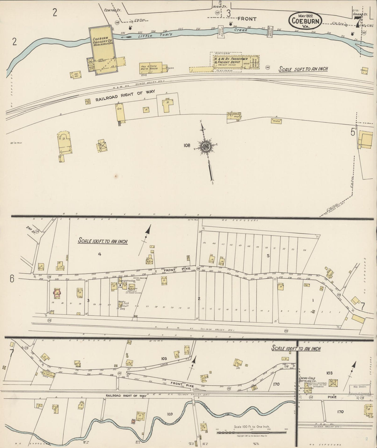 Sanborn Fire Insurance Map from Coeburn, Wise County, Virginia (1922), Sheet #0007 - Historic Sanborn Fire Insurance Map Print, vintage old map wall art, antique decor, genealogy gift, Virginia Virginia map