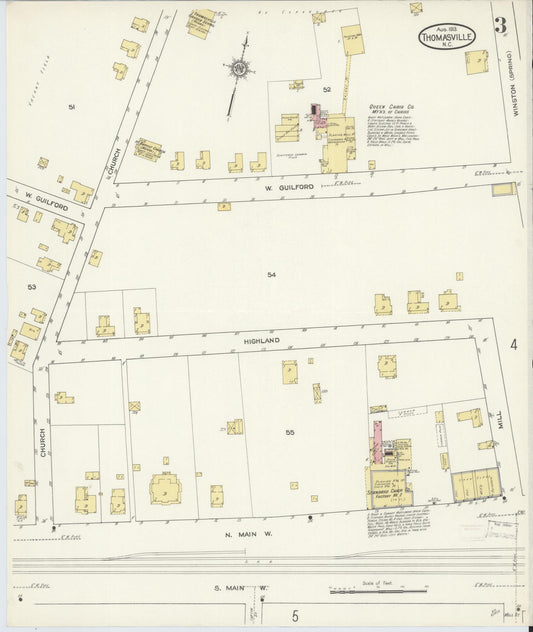 Sanborn Fire Insurance Map from Thomasville, Davidson County, North Carolina (1913), Sheet #0003 - Historic Sanborn Fire Insurance Map Print, vintage old map wall art, antique decor, genealogy gift, North Carolina North Carolina map