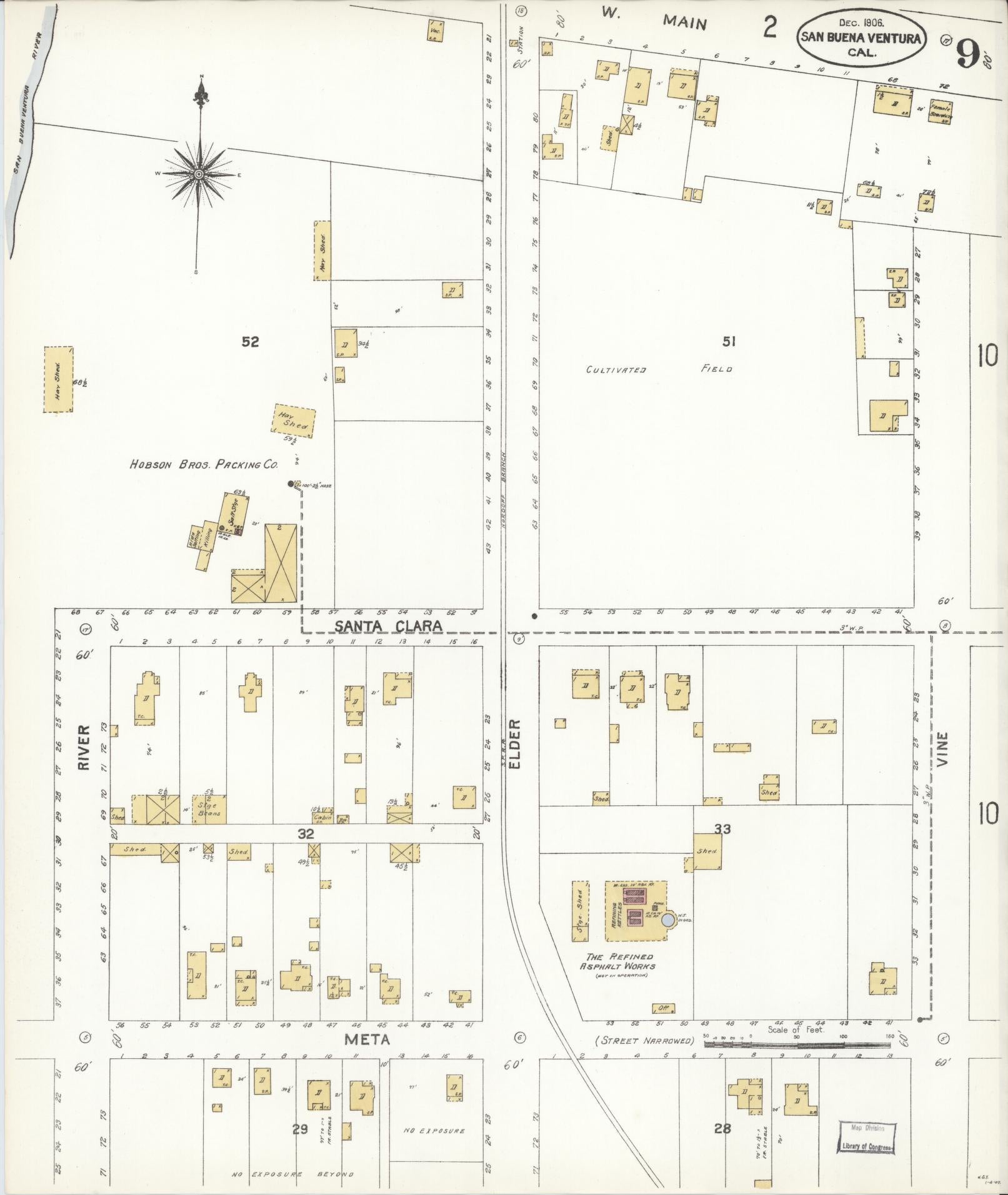 Sanborn Fire Insurance Map from San Buenaventura, Ventura County, California (1906), Sheet #0009 - Complete Map Set gallery image, historic Sanborn map, vintage wall art, California California