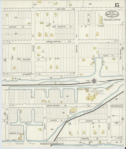 Sanborn Fire Insurance Map from Amityville, Suffolk County, New York (1915), Sheet #0015 - Historic Sanborn Fire Insurance Map Print, vintage old map wall art, antique decor, genealogy gift, New York New York map