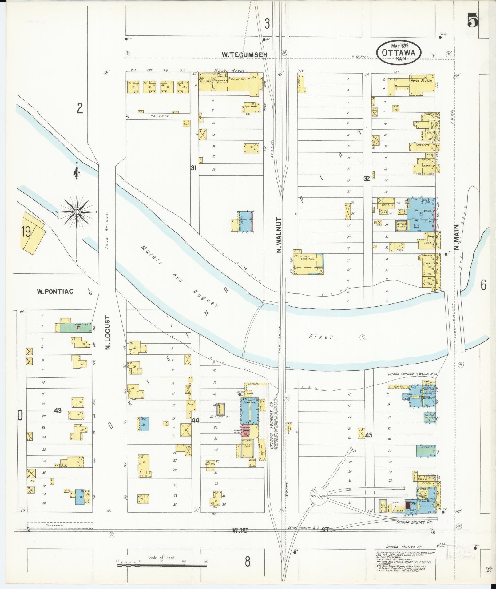Sanborn Fire Insurance Map from Ottawa, Franklin County, Kansas (1899), Sheet #0005 - Historic Sanborn Fire Insurance Map Print, vintage old map wall art, antique decor, genealogy gift, Kansas Kansas map