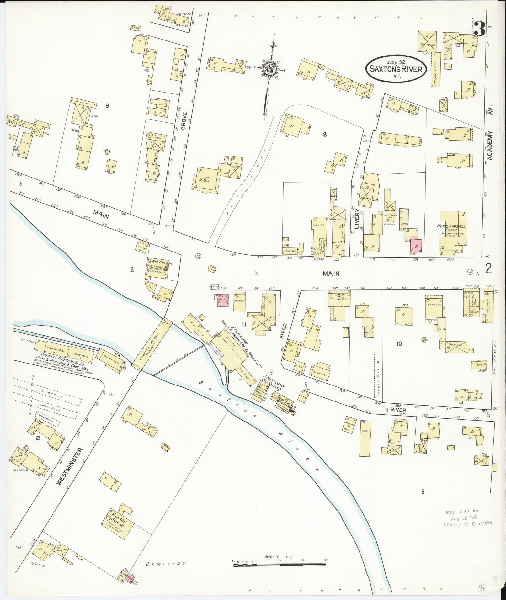 Sanborn Fire Insurance Map from Saxton's River, Windham County, Vermont (1912), Sheet #0003 - Complete Map Set gallery image, historic Sanborn map, vintage wall art, Vermont Vermont