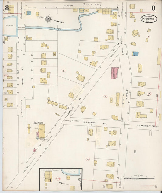 Sanborn Fire Insurance Map from Hopewell, Mercer County, New Jersey (1935), Sheet #0008 - Historic Sanborn Fire Insurance Map Print, vintage old map wall art, antique decor, genealogy gift, New Jersey New Jersey map