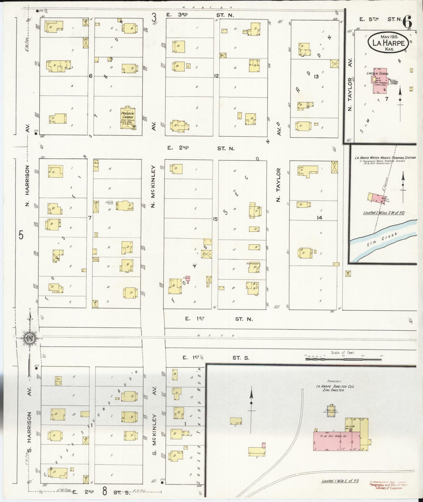 Sanborn Fire Insurance Map from La Harpe, Allen County, Kansas (1915), Sheet #0006 - Complete Map Set gallery image, historic Sanborn map, vintage wall art, Kansas Kansas