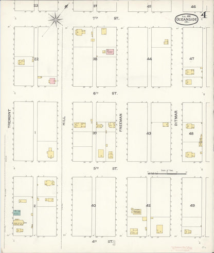 Sanborn Fire Insurance Map from Oceanside, San Diego County, California (1892), Sheet #0004 - Historic Sanborn Fire Insurance Map Print, vintage old map wall art, antique decor, genealogy gift, California California map