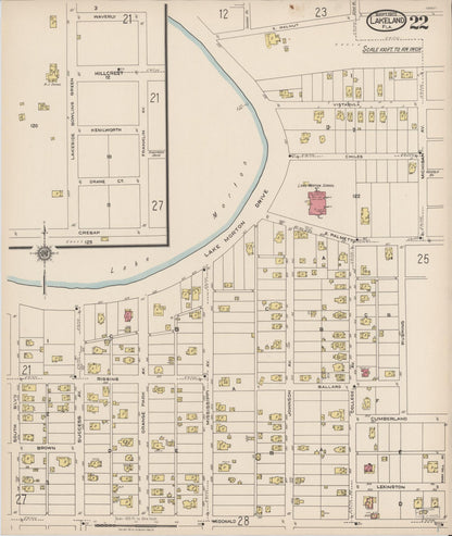 Sanborn Fire Insurance Map from Lakeland, Polk County, Florida (1922), Sheet #0022 - Complete Map Set gallery image, historic Sanborn map, vintage wall art, Florida Florida