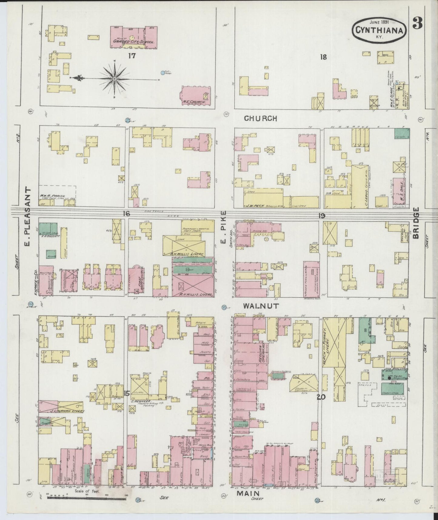 Sanborn Fire Insurance Map from Cynthiana, Harrison County, Kentucky (1891), Sheet #0003 - Complete Map Set gallery image, historic Sanborn map, vintage wall art, Kentucky Kentucky