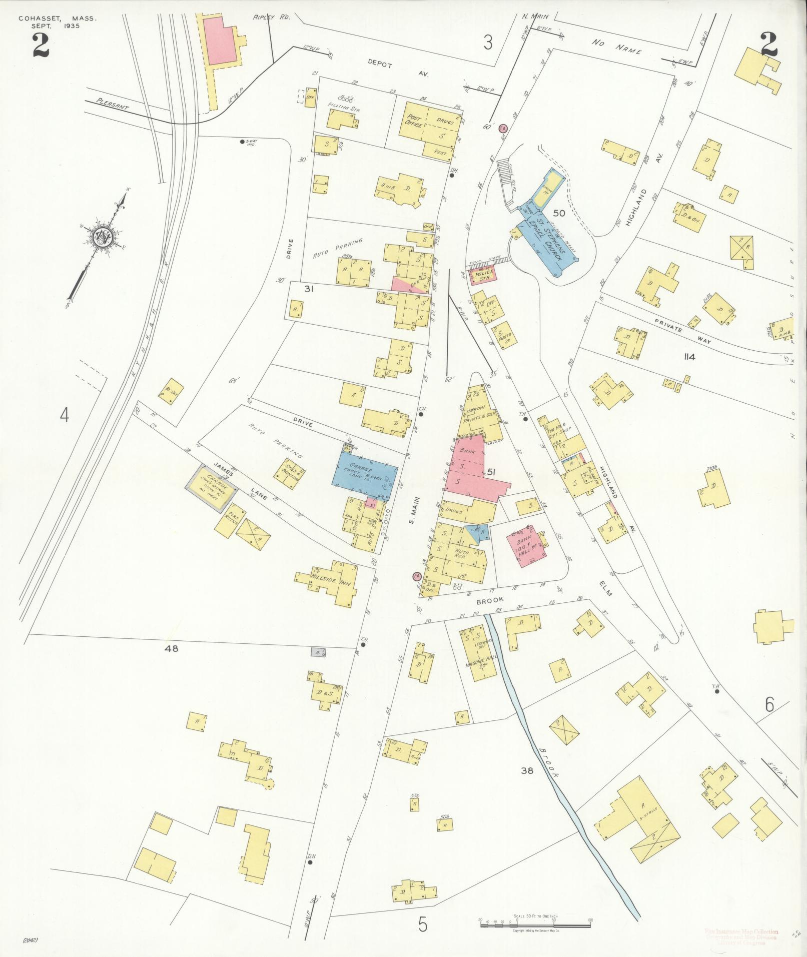 Sanborn Fire Insurance Map from Cohasset, Norfolk County, Massachusetts (1935), Sheet #0002 - Historic Sanborn Fire Insurance Map Print, vintage old map wall art, antique decor, genealogy gift, Massachusetts Massachusetts map