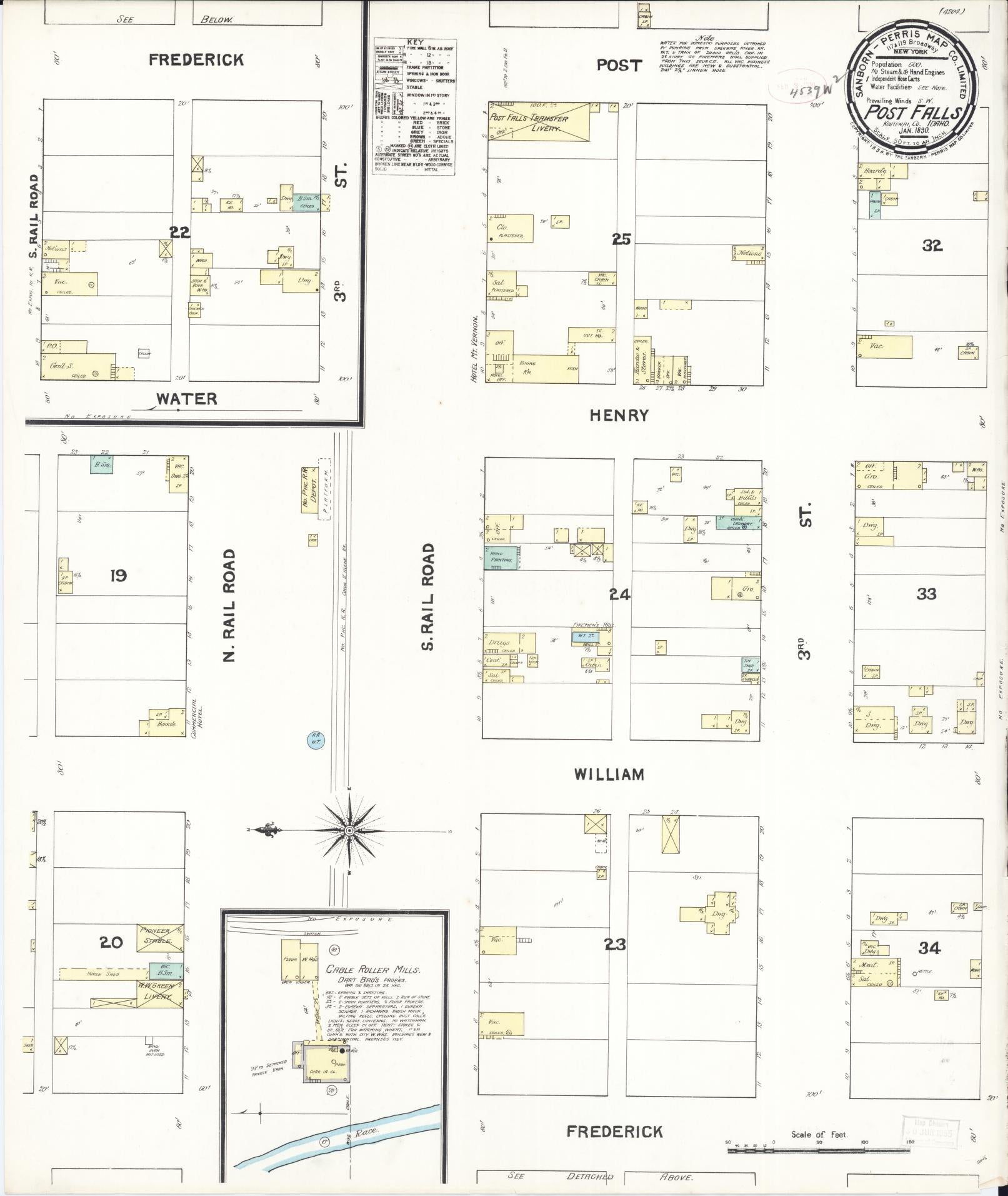 Sanborn Fire Insurance Map from Post Falls, Kootenai County, Idaho (1890), Sheet #0001 - Historic Sanborn Fire Insurance Map Print, vintage old map wall art, antique decor, genealogy gift, Idaho Idaho map