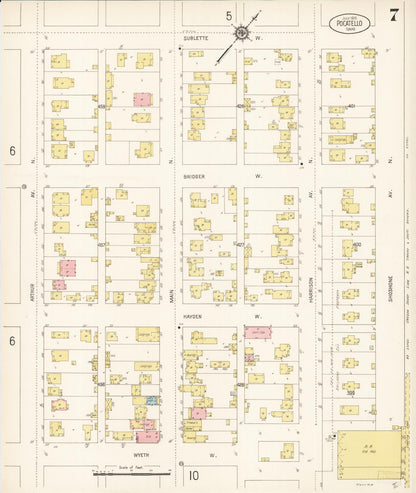 Sanborn Fire Insurance Map from Pocatello, Bannock County, Idaho (1915), Sheet #0007 - Complete Map Set gallery image, historic Sanborn map, vintage wall art, Idaho Idaho