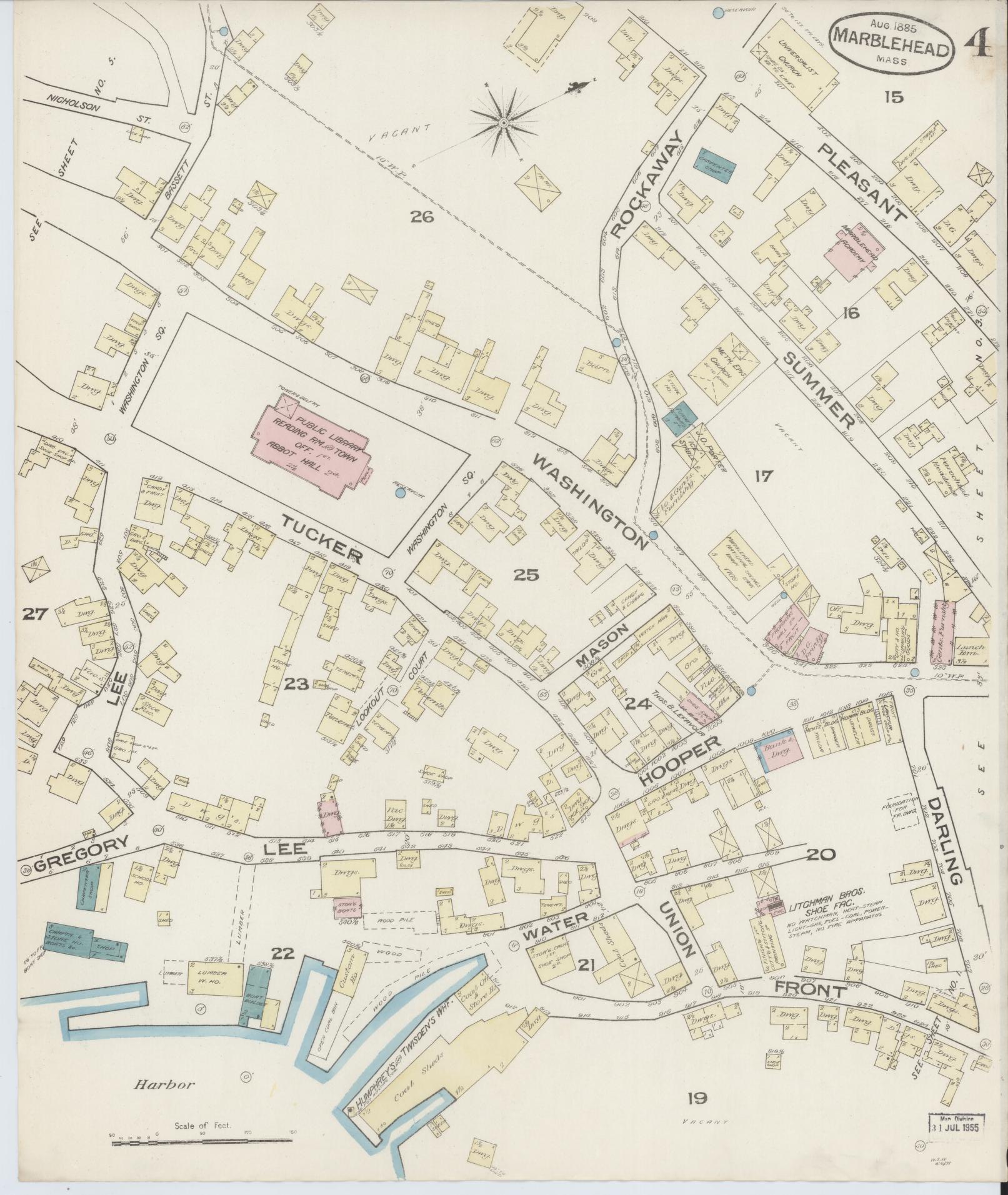 Sanborn Fire Insurance Map from Marblehead, Essex County, Massachusetts (1885), Sheet #0004 - Complete Map Set gallery image, historic Sanborn map, vintage wall art, Massachusetts Massachusetts