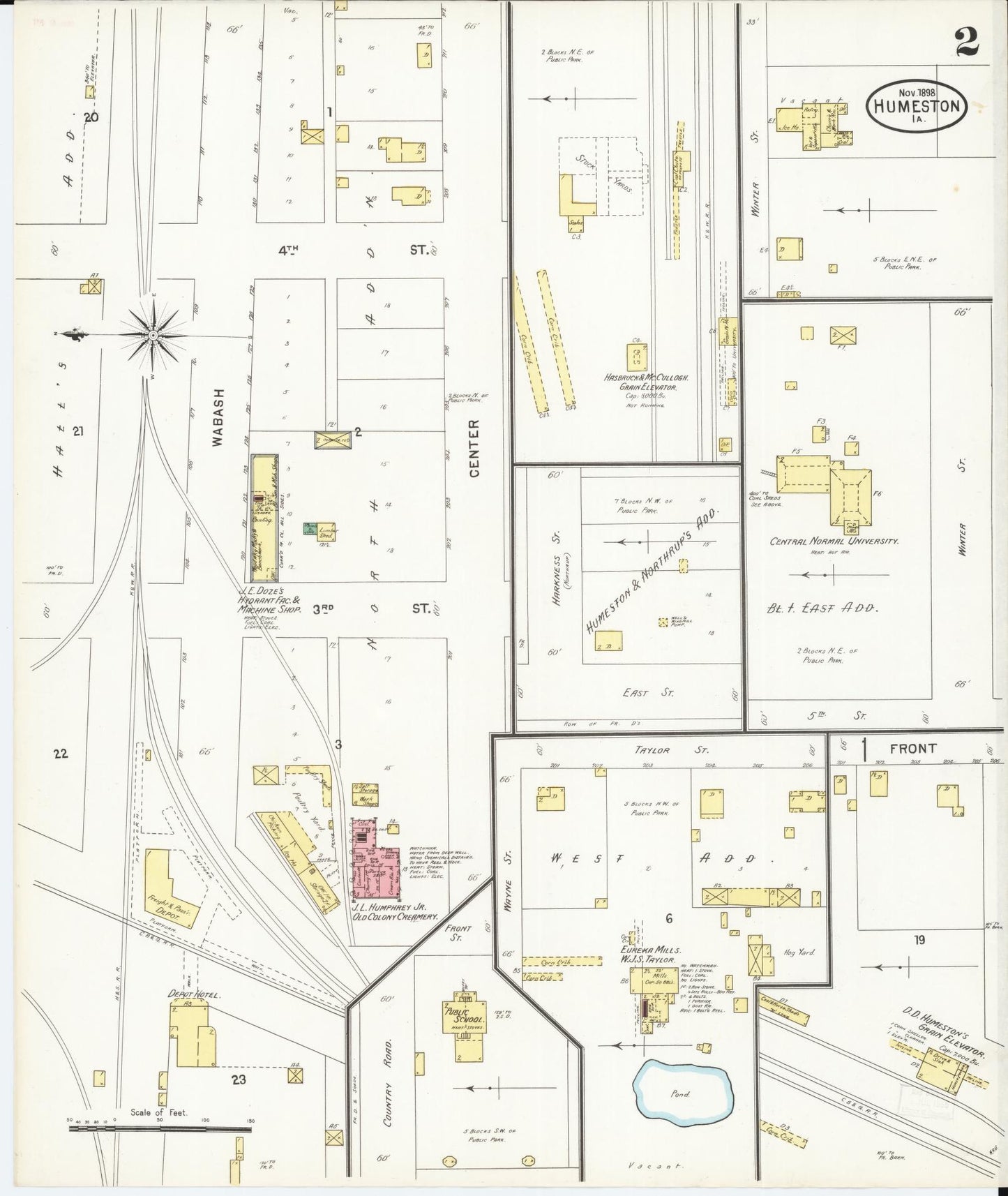 Sanborn Fire Insurance Map from Humeston, Wayne County, Iowa (1898), Sheet #0002 - Historic Sanborn Fire Insurance Map Print, vintage old map wall art