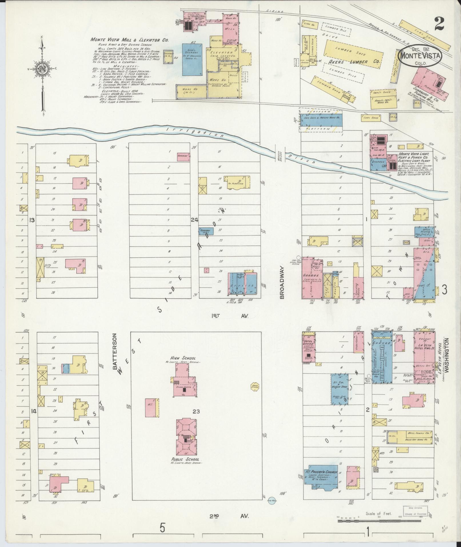 Sanborn Fire Insurance Map from Monte Vista, Rio Grande County, Colorado (1912), Sheet #0002 - Historic Sanborn Fire Insurance Map Print, vintage old map wall art, antique decor, genealogy gift, Colorado Colorado map