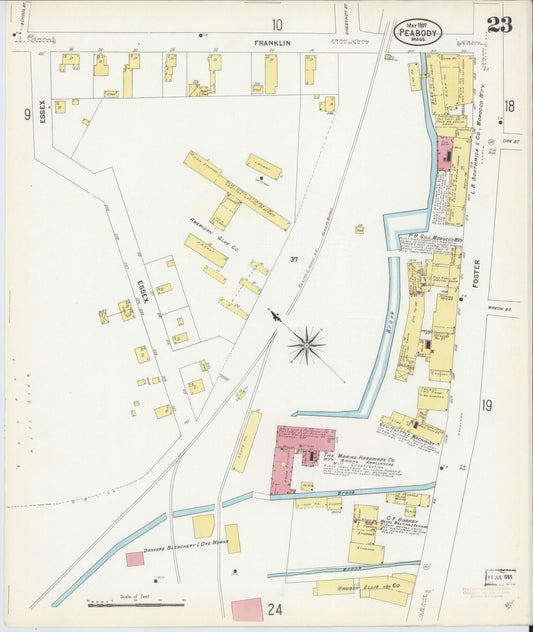 Sanborn Fire Insurance Map from Peabody, Essex County, Massachusetts (1907), Sheet #0023 - Historic Sanborn Fire Insurance Map Print, vintage old map wall art, antique decor, genealogy gift, Massachusetts Massachusetts map