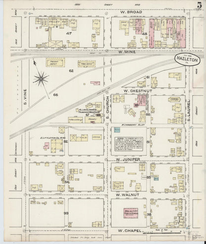 Sanborn Fire Insurance Map from Hazleton, Luzerne County, Pennsylvania (1884), Sheet #0005 - Historic Sanborn Fire Insurance Map Print, vintage old map wall art, antique decor, genealogy gift, Pennsylvania Pennsylvania map