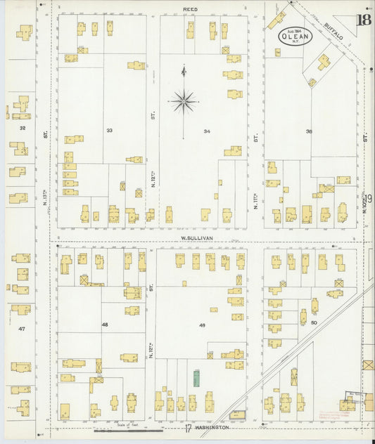 Sanborn Fire Insurance Map from Olean, Cattaraugus County, New York (1904), Sheet #0018 - Historic Sanborn Fire Insurance Map Print, vintage old map wall art, antique decor, genealogy gift, New York New York map