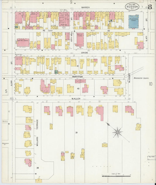 Sanborn Fire Insurance Map from Hudson, Columbia County, New York (1903), Sheet #0008 - Historic Sanborn Fire Insurance Map Print, vintage old map wall art, antique decor, genealogy gift, New York New York map