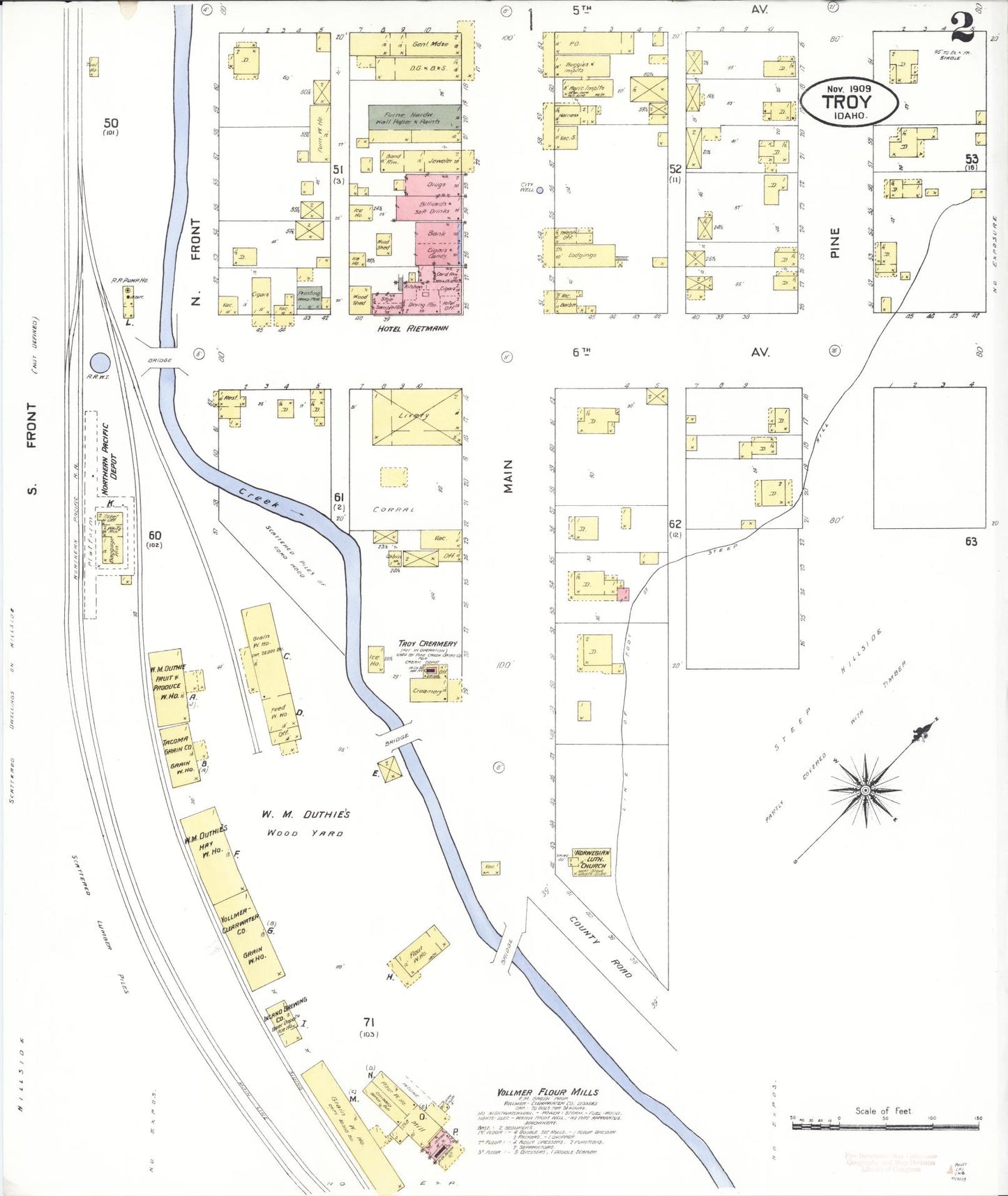 Sanborn Fire Insurance Map from Troy, Latab County, Idaho (1909), Sheet #0002 - Complete Map Set gallery image, historic Sanborn map, vintage wall art, Idaho Idaho