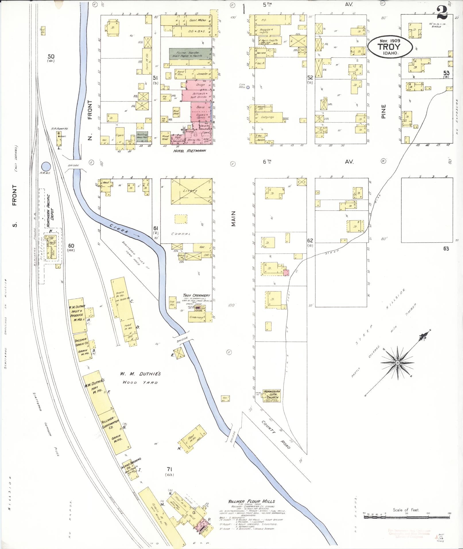 Sanborn Fire Insurance Map from Troy, Latab County, Idaho (1909), Sheet #0002 - Complete Map Set gallery image, historic Sanborn map, vintage wall art, Idaho Idaho