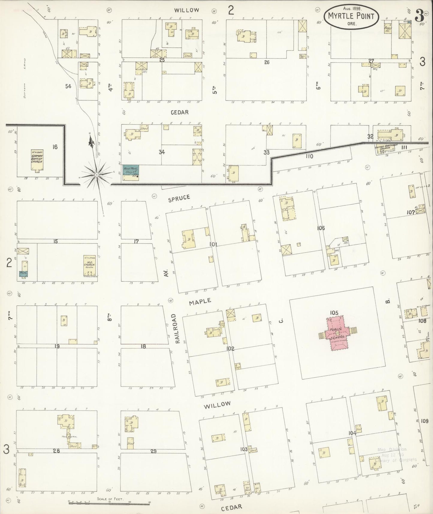 Sanborn Fire Insurance Map from Myrtle Point, Coos County, Oregon (1898), Sheet #0003 - Complete Map Set gallery image, historic Sanborn map, vintage wall art, Oregon Oregon