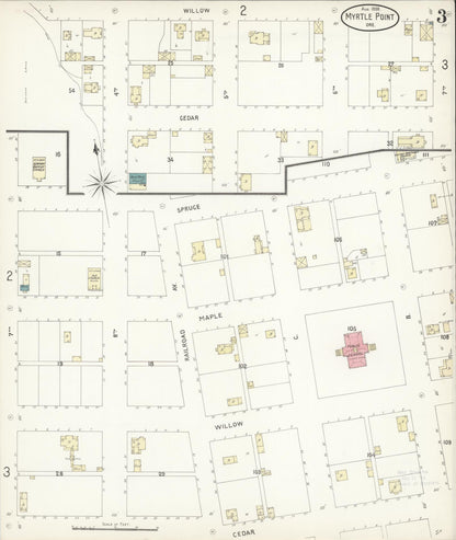 Sanborn Fire Insurance Map from Myrtle Point, Coos County, Oregon (1898), Sheet #0003 - Complete Map Set gallery image, historic Sanborn map, vintage wall art, Oregon Oregon