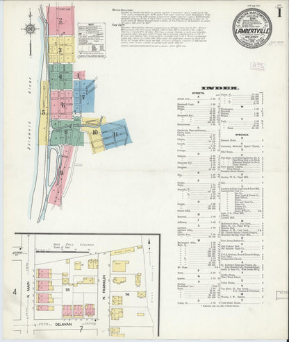 Sanborn Fire Insurance Map from Lambertville, Hunterdon County, New Jersey (1912), Sheet #0001 - Complete Map Set gallery image, historic Sanborn map, vintage wall art, New Jersey New Jersey