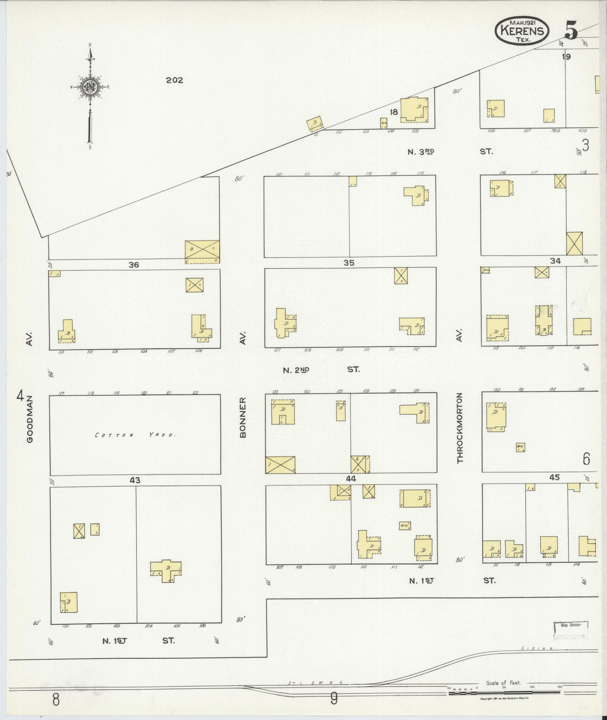 Sanborn Fire Insurance Map from Kerens, Navarro County, Texas (1921), Sheet #0005 - Complete Map Set gallery image, historic Sanborn map, vintage wall art, Texas Texas