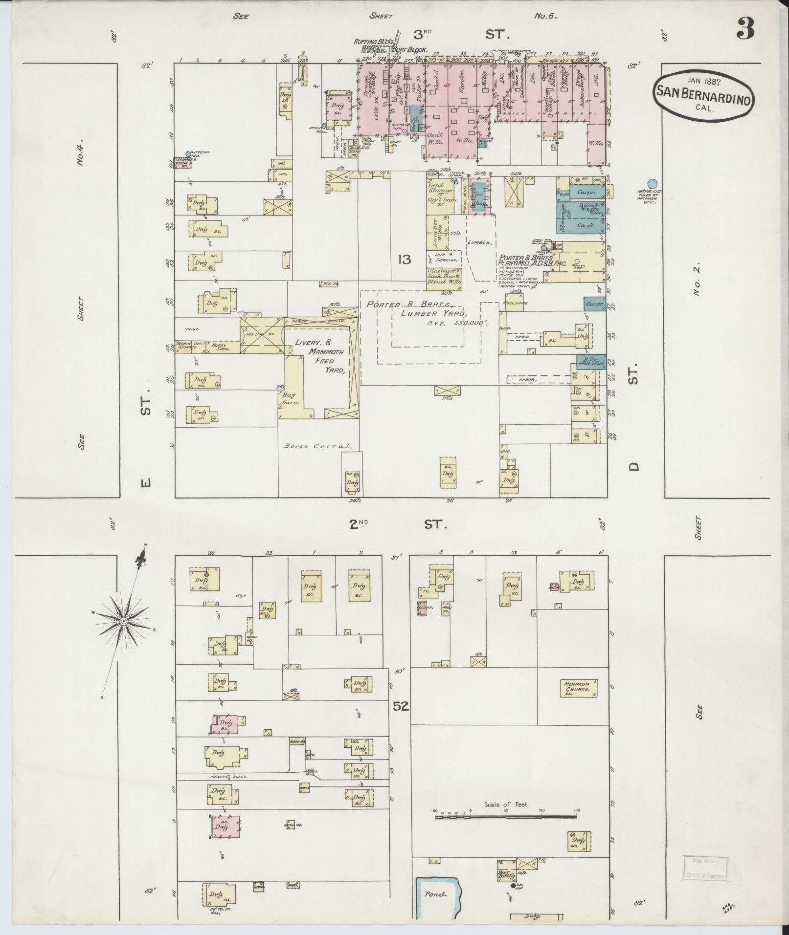 Sanborn Fire Insurance Map from San Bernardino, San Bernardino County, California (1887), Sheet #0003 - Complete Map Set gallery image, historic Sanborn map, vintage wall art, California California