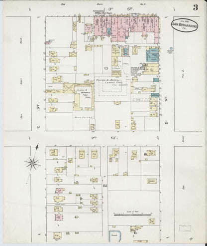 Sanborn Fire Insurance Map from San Bernardino, San Bernardino County, California (1887), Sheet #0003 - Complete Map Set gallery image, historic Sanborn map, vintage wall art, California California
