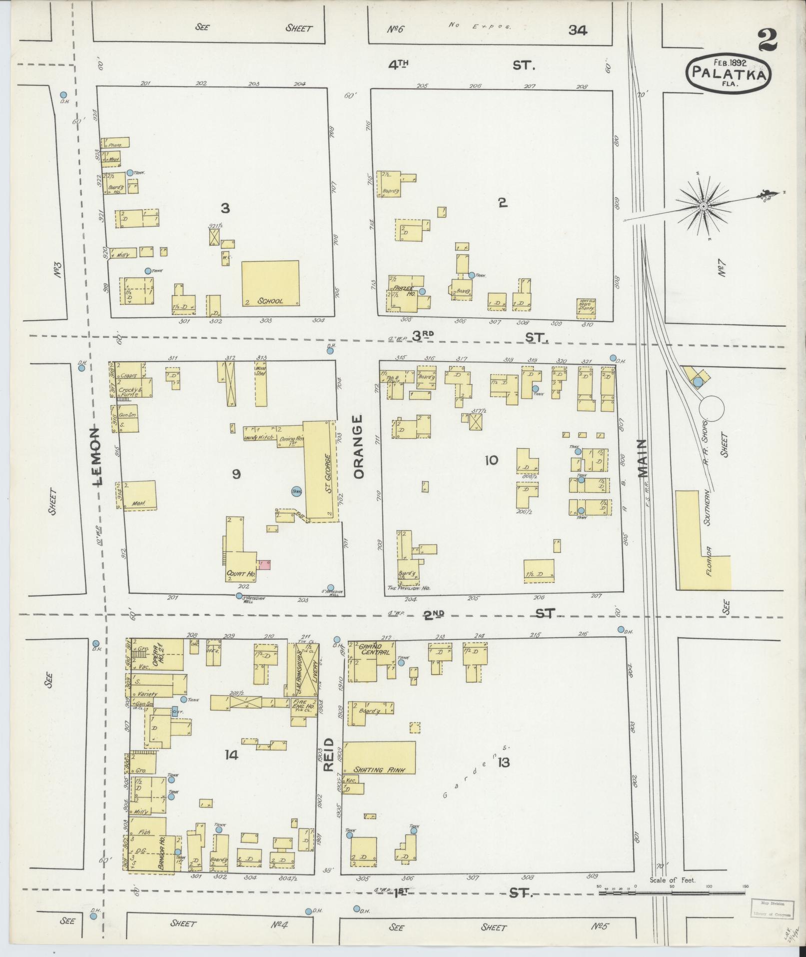 Sanborn Fire Insurance Map from Palatka, Putnam County, Florida (1892), Sheet #0002 - Historic Sanborn Fire Insurance Map Print, vintage old map wall art, antique decor, genealogy gift, Florida Florida map