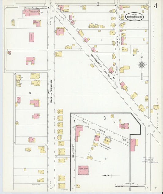 Sanborn Fire Insurance Map from Mercersburg, Franklin County, Pennsylvania (1910), Sheet #0004 - Historic Sanborn Fire Insurance Map Print, vintage old map wall art, antique decor, genealogy gift, Pennsylvania Pennsylvania map