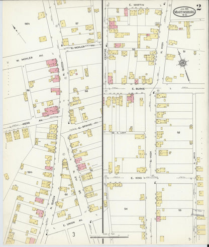 Sanborn Fire Insurance Map from Martinsburg, Berkeley County, West Virginia (1913), Sheet #0002 - Complete Map Set gallery image, historic Sanborn map, vintage wall art, West Virginia West Virginia