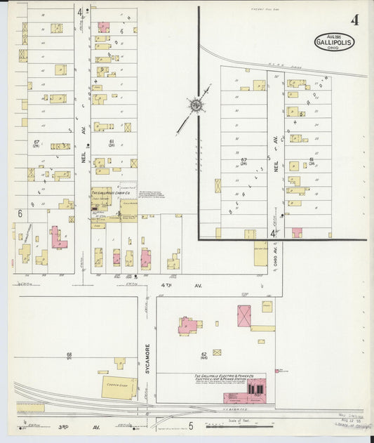 Sanborn Fire Insurance Map from Gallipolis, Gallia County, Ohio (1916), Sheet #0004 - Historic Sanborn Fire Insurance Map Print, vintage old map wall art, antique decor, genealogy gift, Ohio Ohio map