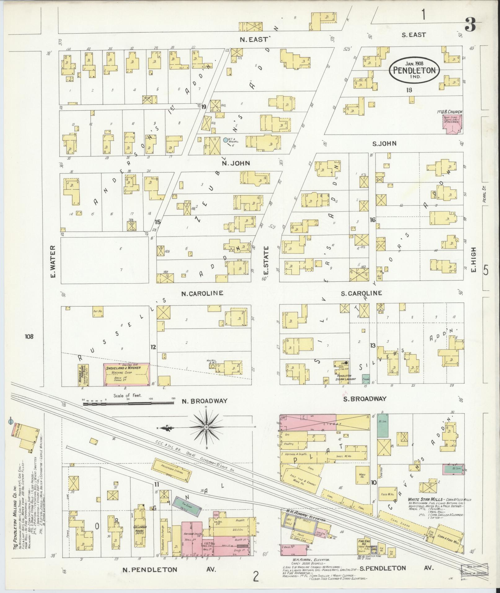Sanborn Fire Insurance Map from Pendleton, Madison County, Indiana (1908), Sheet #0003 - Complete Map Set gallery image, historic Sanborn map, vintage wall art, Indiana Indiana