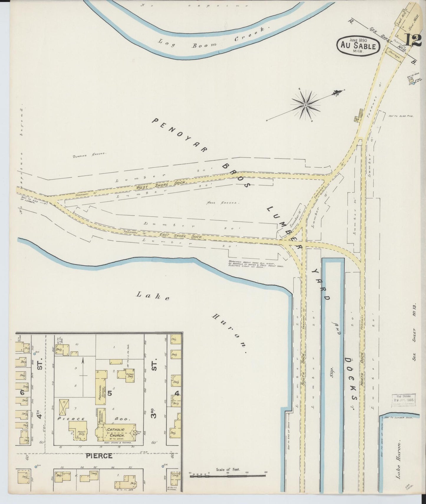 Sanborn Fire Insurance Map from Oscoda, Iosco County, Michigan (1890), Sheet #0012 - Historic Sanborn Fire Insurance Map Print, vintage old map wall art, antique decor, genealogy gift, Michigan Michigan map