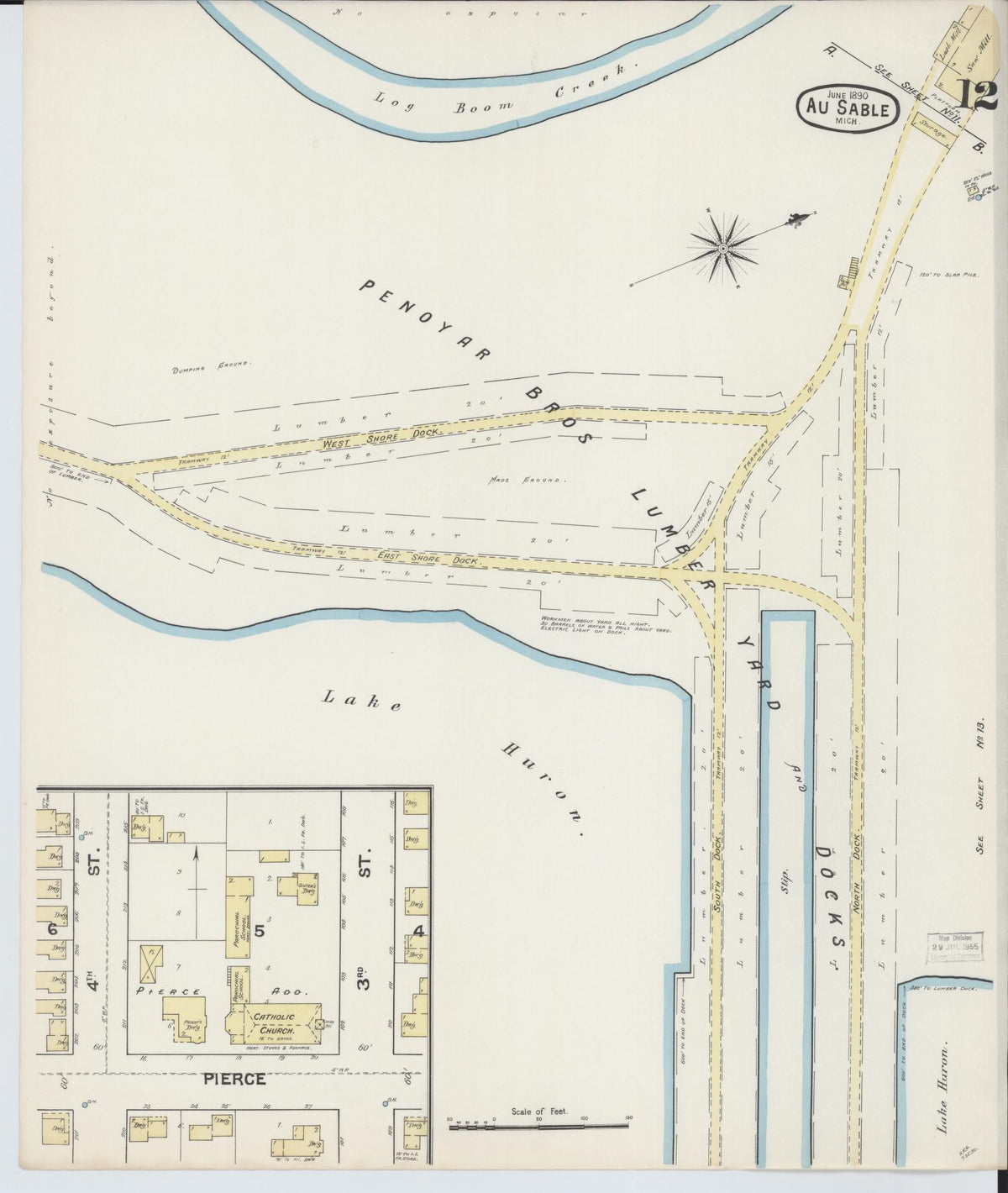 Sanborn Fire Insurance Map from Oscoda, Iosco County, Michigan (1890), Sheet #0012 - Historic Sanborn Fire Insurance Map Print, vintage old map wall art, antique decor, genealogy gift, Michigan Michigan map